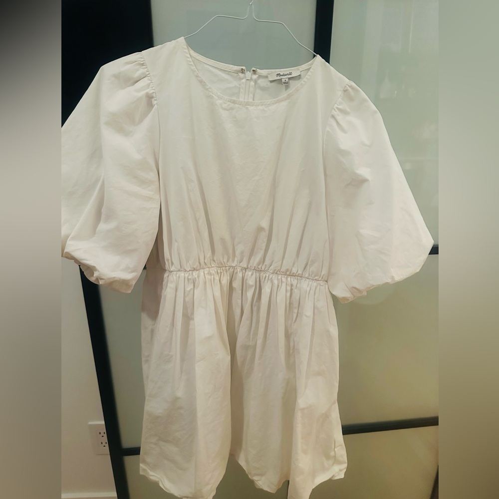 Madewell poplin puff sleeve white mini dress size 8